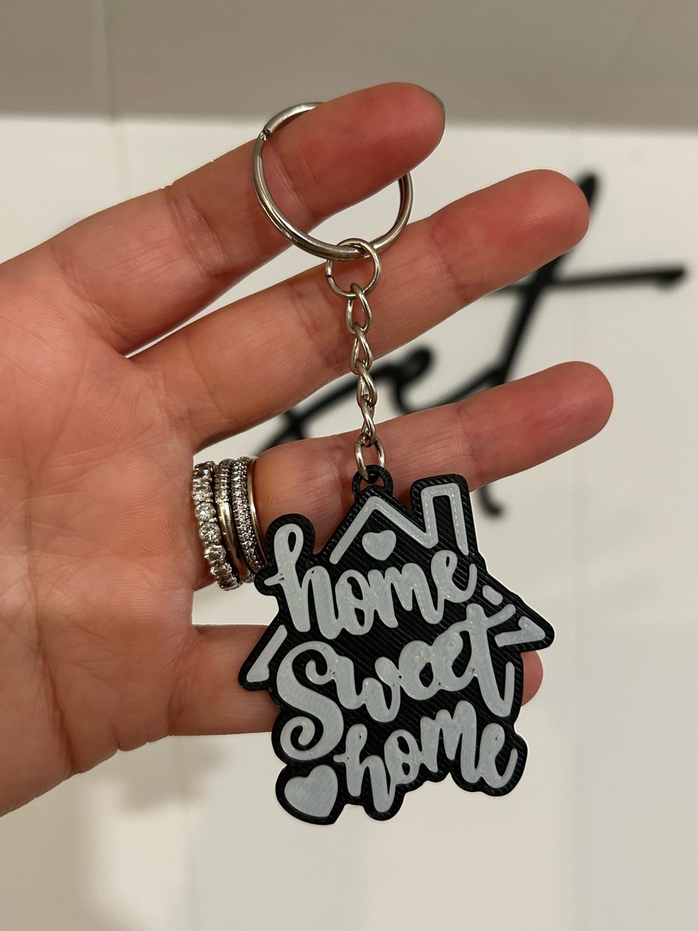 3D Printed Home Sweet Home Black & White Keychain